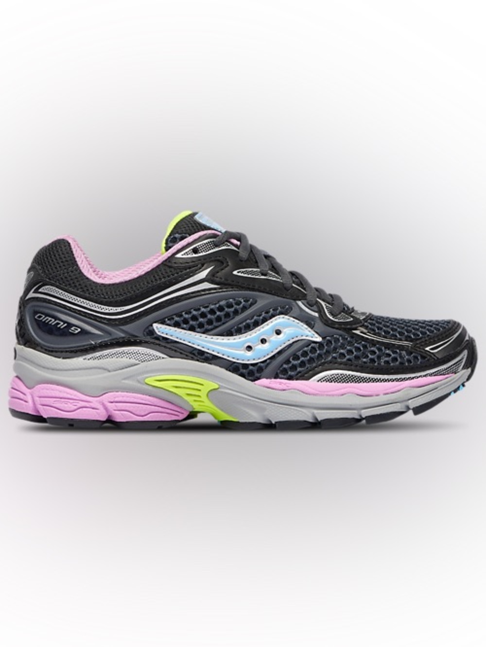 Brand New Saucony Progrid Omni 9 women's running shoes in Black/Pink/Blue